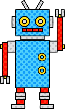 Bir insan tarafından çizilmiş dans eden bir robotun çizgi romanı.