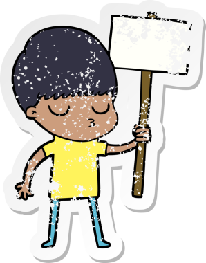 Bir insan tarafından çizilmiş, sıkıntılı bir çizgi film çıkartması.