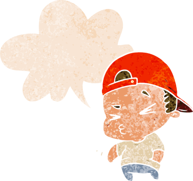 çizgi filmdeki havalı çocuk grunge 'da konuşma baloncuğu olan sıkıntılı eski moda bir insan tarafından çizilmiş.