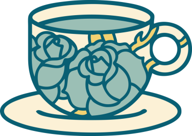 Bir fincan ve bir insan tarafından çizilmiş çiçeklerin ikonik dövme şekli