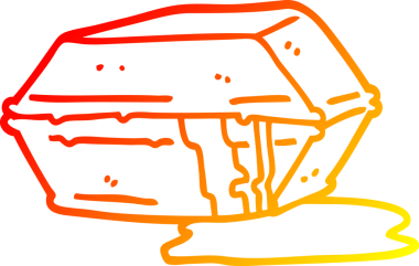 Bir çizgi filmin sıcak gradyan çizimi yağlı bir insan tarafından çizilen yiyecekleri dışarı çıkarır.