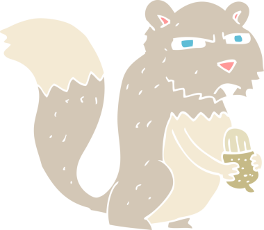 Bir insan tarafından çizilmiş fındıklı kızgın sincabın düz renkli çizimi