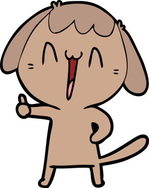 Bir insan tarafından çizilmiş gülen bir köpek.