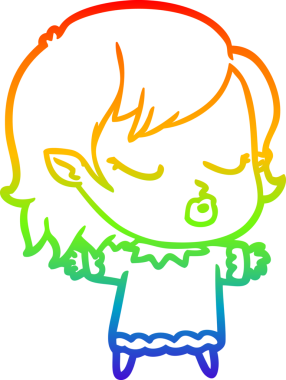 Gökkuşağı gradyan çizgisi. Bir insan tarafından çizilmiş şirin bir vampir kız çizgi filmi.