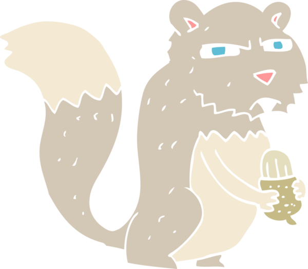 Bir insan tarafından çizilmiş fındıklı kızgın sincabın düz renkli çizimi