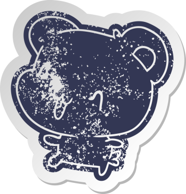 Sıkıntılı eski çizgi film çıkartması Kawaii bir insan tarafından çizilmiş sevimli mutlu ayı.