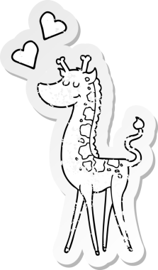 Bir insan tarafından çizilmiş aşk dolu bir kalbe sahip çizgi film zürafasının sıkıntılı çıkartması.