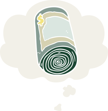 Düşünce baloncuklu çizgi film rulosu insan tarafından çizilmiş.