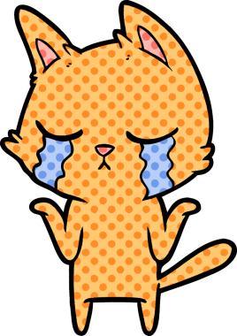 Bir insan tarafından çizilmiş ağlayan çizgi film kedisi.