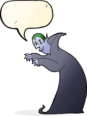 Bir insan tarafından çizilmiş konuşma balonlu ürkünç vampir çizgi filmi.