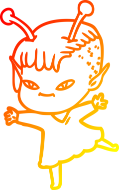 Bir insan tarafından çizilmiş sevimli bir uzaylı kız çizgi çizimi.