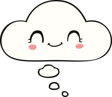 Bir insan tarafından çizilmiş düşünce kabarcığı olan sevimli çizgi film yüzü.