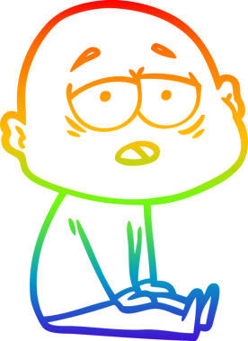 Gökkuşağı gradyan çizgi çizimi bir insan tarafından çizilmiş yorgun kel bir adam