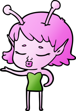 Bir insan tarafından çizilmiş sevimli uzaylı kız çizgi filmi.