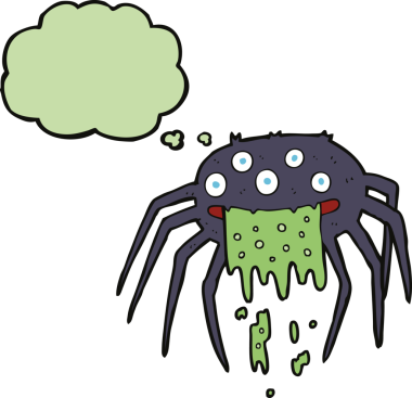 Bir insan tarafından çizilmiş düşünce baloncuklu iğrenç cadılar bayramı örümceği.