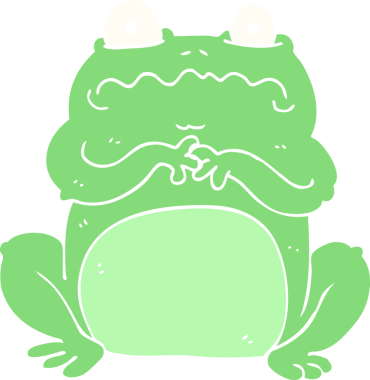 Bir insan tarafından çizilmiş komik kurbağanın düz renk çizimi