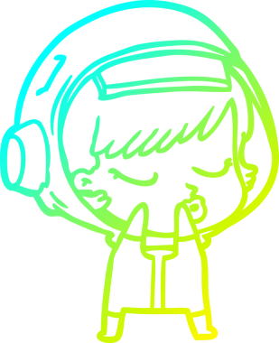 Utangaç bir çizgi filmin soğuk gradyan çizimi. Bir insan tarafından çizilmiş güzel astronot kız.