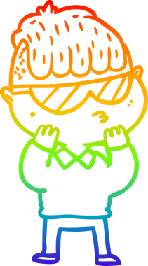 Bir insan tarafından çizilmiş güneş gözlüğü takan çizgi film çocuğu çizimi.