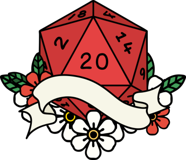 Retro Dövme Biçimi Doğal 20 D20 zar bir insan tarafından çizildi