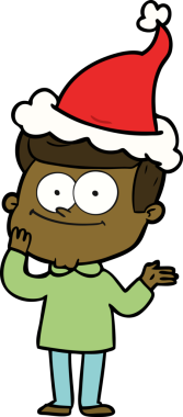 Bir insan tarafından çizilmiş Noel Baba şapkası giyen mutlu bir adamın el çizimi.