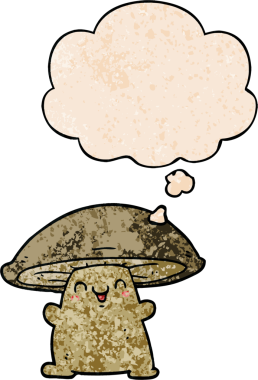Bir insan tarafından çizilmiş grunge desenli düşünce baloncuklu mantar karakteri.