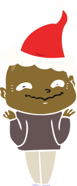 Bir insan tarafından çizilmiş Noel Baba şapkası giyen ürpertici bir adamın düz renkli çizimi.