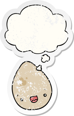 Düşünce baloncuklu çizgi film yumurtası insan tarafından çizilmiş yıpranmış bir çıkartma gibi.