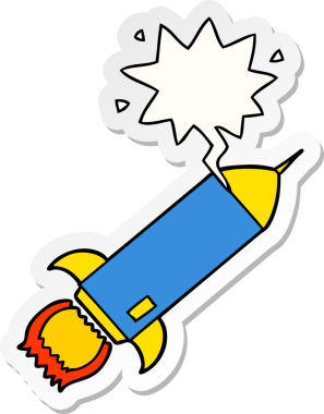 Bir insan tarafından çizilmiş konuşma balonu etiketli çizgi film roketi