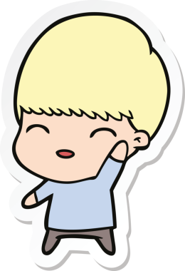 Bir insan tarafından çizilmiş mutlu bir çizgi film çocuğunun çıkartması.