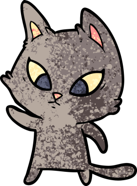 Bir insan tarafından çizilmiş kafası karışmış çizgi film kedisi.