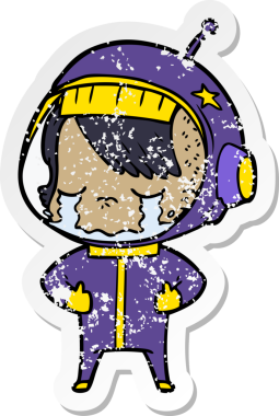 Bir insan tarafından çizilmiş ağlayan astronot bir kızın sıkıntılı çıkartması.