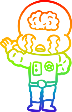 Gökkuşağı gradyan çizgi çizimi bir insan tarafından çizilmiş büyük beyin uzaylısının ağlaması