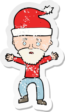 Bir insan tarafından çizilmiş Noel 'e hazır karikatürcü bir adamın gerilimli çıkartması.