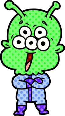 Bir insan tarafından çizilmiş mutlu bir uzaylı çizgi filmi.