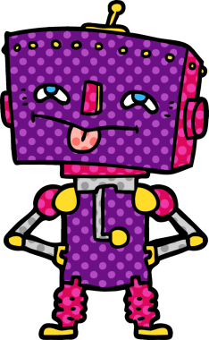 Bir insan tarafından çizilmiş çizgi film robotu