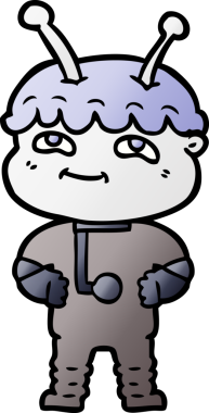 Bir insan tarafından çizilmiş dost canlısı çizgi film uzay adamı.