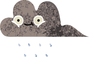 Bir insan tarafından çizilmiş fırtına yağmuru bulutunun retro çizim tarzı karikatürü