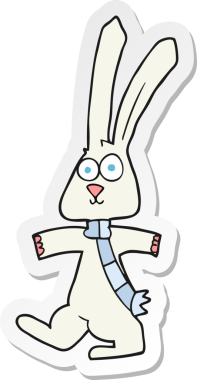 Bir insan tarafından çizilmiş çizgi film tavşanının çıkartması.