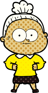 Bir insan tarafından çizilmiş mutlu yaşlı kadın çizgi filmi.