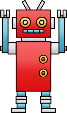 Bir insan tarafından çizilen dans eden bir robotun gölgeli çizgi filmi.