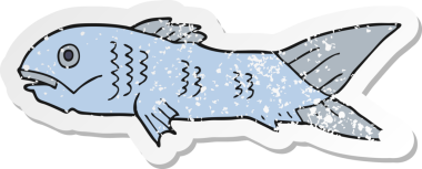 Bir insan tarafından çizilmiş karikatür balığının sıkıntılı çıkartması.