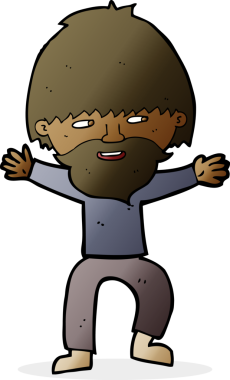 Bir insan tarafından çizilmiş sakallı mutlu adam çizgi filmi.