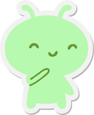 Bir insan tarafından çizilmiş küçük uzaylı çıkartması.