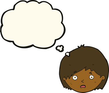 Bir insan tarafından çizilmiş düşünce baloncuğu olan mutsuz bir çocuk.