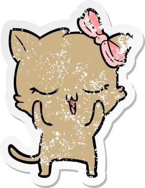 Bir insan tarafından kafasında fiyonk olan çizgi film kedisinin sıkıntılı çıkartması.