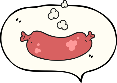 Bir insan tarafından çizilmiş serbest konuşma balonu karikatürü sıcak sosis.