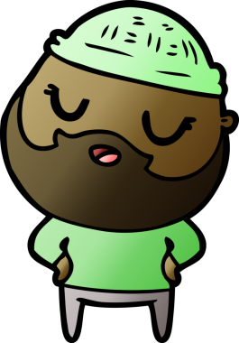 Bir insan tarafından çizilmiş sakallı sevimli bir çizgi film adamı.