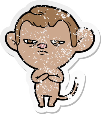 Bir insan tarafından çizilmiş karikatür maymununun sıkıntılı çıkartması