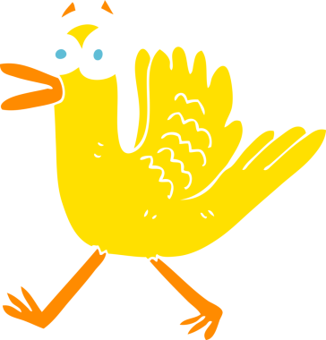 Bir insan tarafından çizilen kanat çırpan ördeğin düz renk çizimi