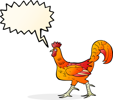 Bir insan tarafından çizilmiş konuşma balonlu horoz çizgi filmi.